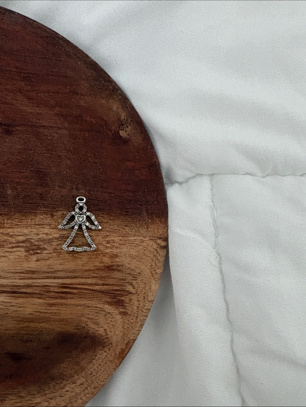 Silver Diamond Angel Ornament Charm - White/Silver Accent